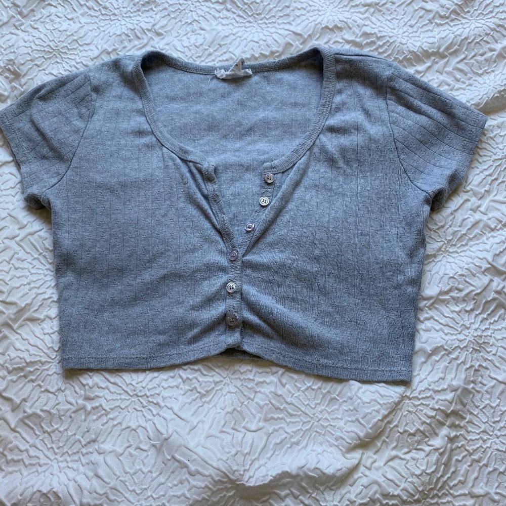 Grey Cropped Baby Button Up